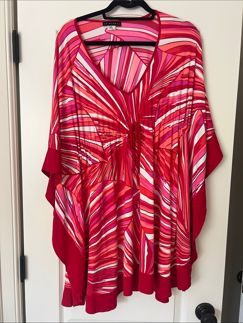 La Blanca funky Vibrant Red & Pink Abstract V-Neck coverup